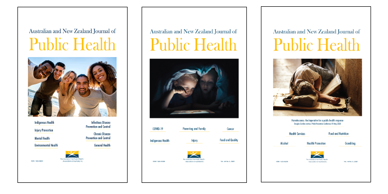 Composite image showing three covers of the Australian and New Zealand Journal of Public Health